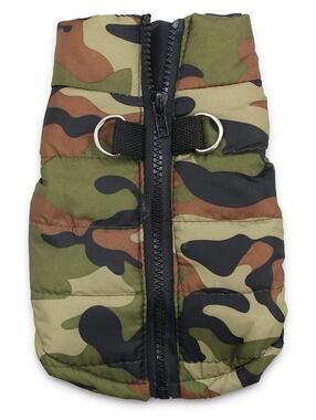 DroolingDog Green Camo Camp Puffer Jacket Harness Puppy Dog Pet Outerwear Medium